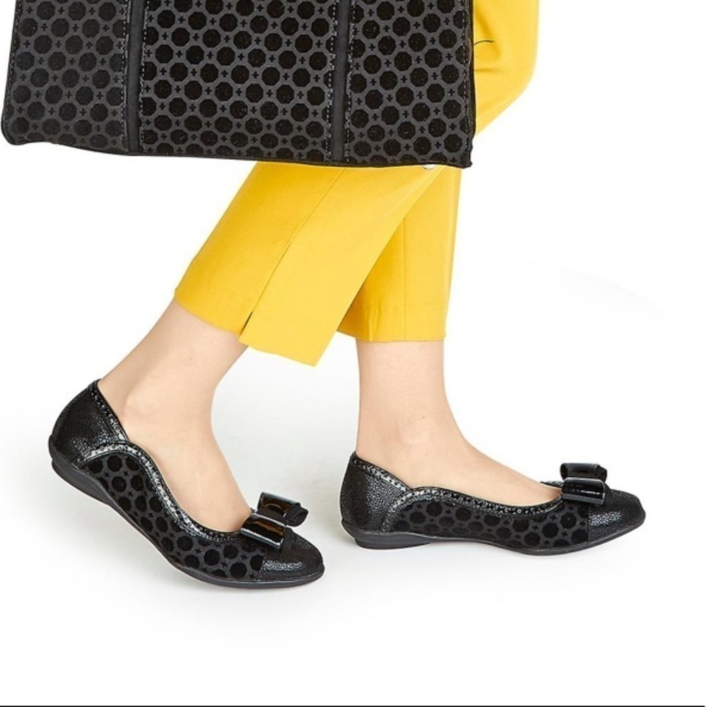 Ruby Shoo Black Velvet Polka Dot Bow Ballerina Flats